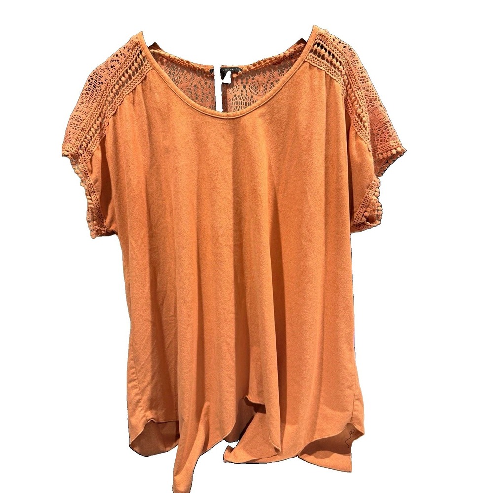 Signature Studio Womens Peach  Lace Detail Scoop Neck Short Sleeve Blouse XL